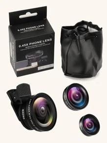 Ống kính kẹp macro góc rộng 2 trong 1 cho điện thoại có túi đựng - màu đen - Xem 2