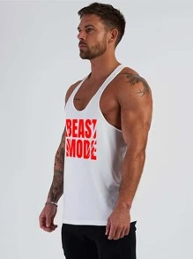 Fitness Men Letter Graphic Sports Tank Top - White - View 3