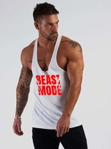 Fitness Men Letter Graphic Sports Tank Top - White - View 4