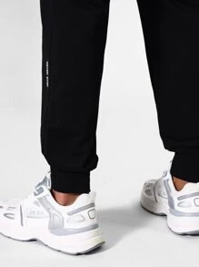 Men Letter Graphic Drawstring Waist Sports Trousers - Black - View 3