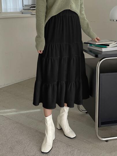 DAZY 高腰荷叶边下摆半身裙