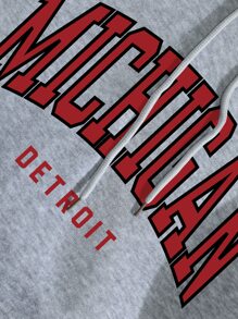 SHEIN EZwear Letter Graphic Kangaroo Pocket Drawstring Thermal Hoodie - Light Grey - View 8