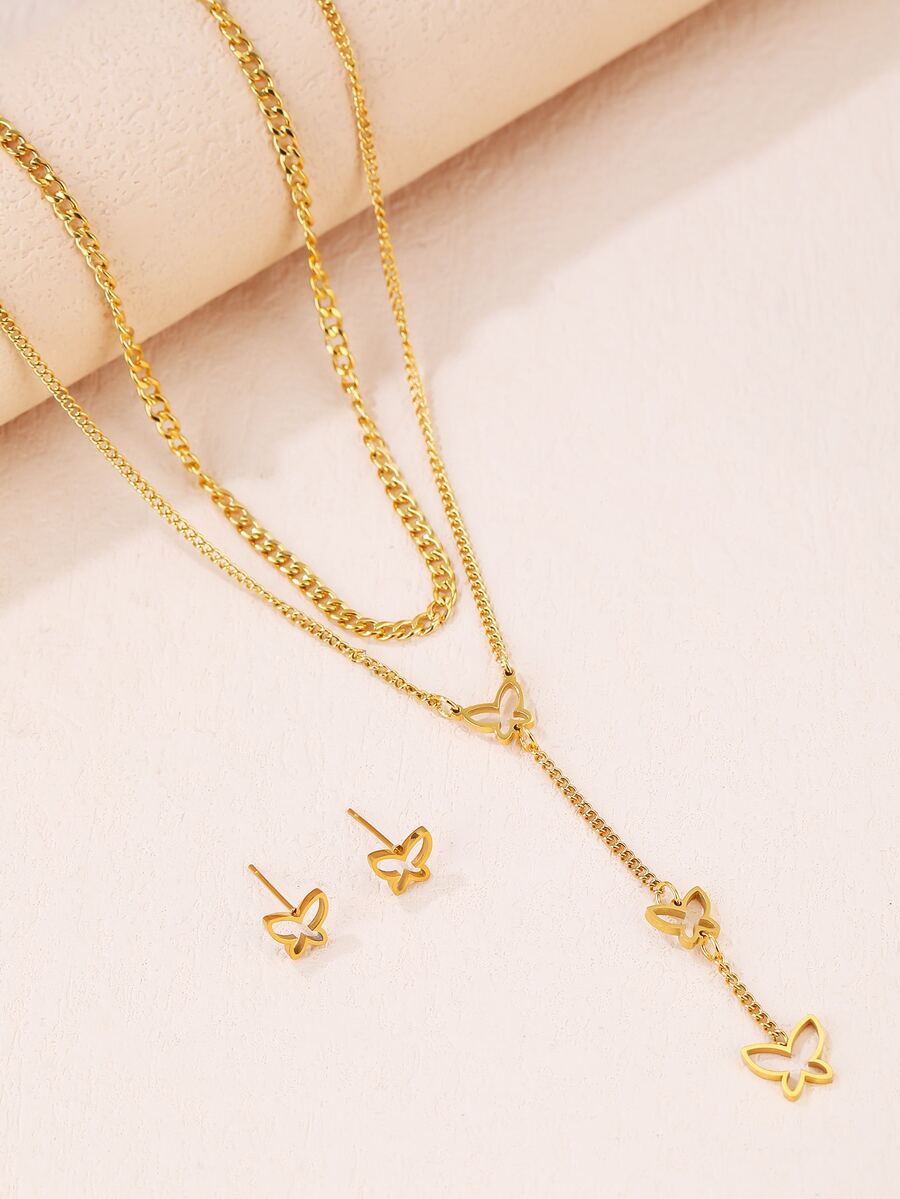 3 piezas Set joya con diseño de mariposa - Amarillo Oro - Ver 1