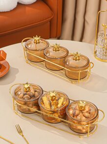 3pcs Snack Jar & 3pcs Crown Decor Lid & 1pc Tray - Champagne - View 4
