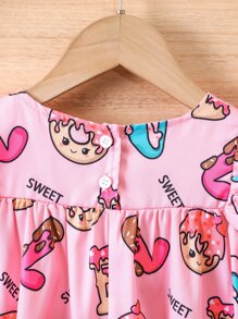 Toddler Girls Donuts & Letter Graphic Ruffle Hem Smock Dress - Pink - View 2