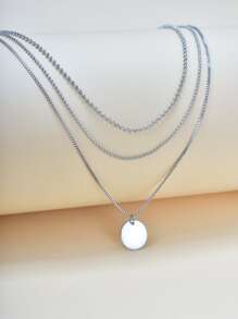 Collar a capas con diseño de disco - Plateado - Ver 1