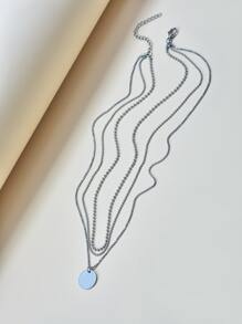 Collar a capas con diseño de disco - Plateado - Ver 2