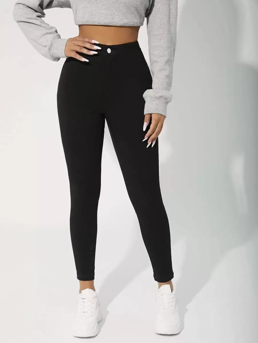 SHEIN PETITE Women's Casual Solid Color Slim Fit Long Pants Fall Cloth For Women