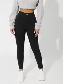 SHEIN PETITE Women's Casual Solid Color Slim Fit Long Pants Fall Cloth For Women