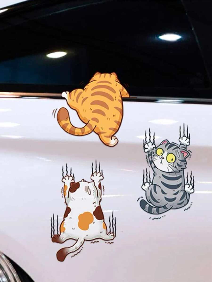 1pc Cartoon Cat Pattern Car Sticker - Multicolor - View 1