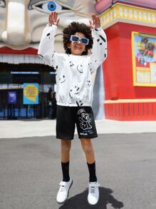 SHEIN Boys Cartoon Graphic Hooded Jacket - White - View 8