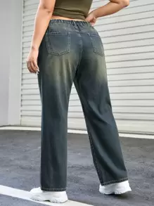 SHEIN EZwear 高腰直筒男友风牛仔裤 - 深色水洗藍 - 查看 2