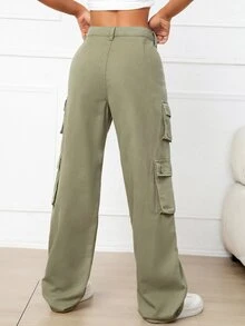 Flap Pocket Cargo Jeans - Army Green - View 2