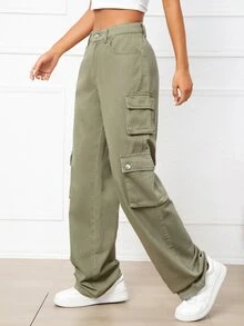 Flap Pocket Cargo Jeans - Army Green - View 3