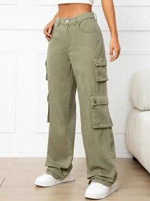 Flap Pocket Cargo Jeans - Army Green - View 4