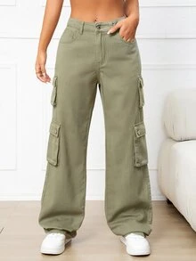 Flap Pocket Cargo Jeans - Army Green - View 5