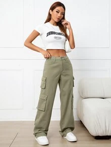 Flap Pocket Cargo Jeans - Army Green - View 6