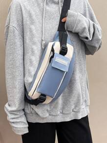 Hombres Cangurera de color combinado con diseño de parche de letra - Neblina azul - Ver 1