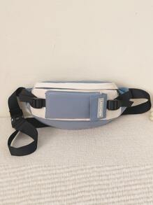 Hombres Cangurera de color combinado con diseño de parche de letra - Neblina azul - Ver 2