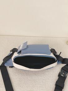 Hombres Cangurera de color combinado con diseño de parche de letra - Neblina azul - Ver 3