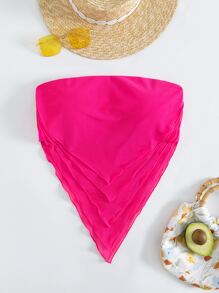 Layered Hem Bandeau Bikini Top - Hot Pink - View 3