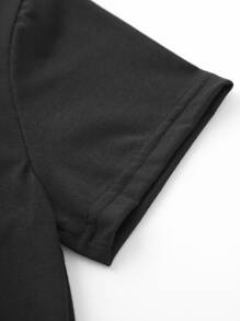 SHEIN LUNE Floral & Letter Graphic Tee - Black - View 4