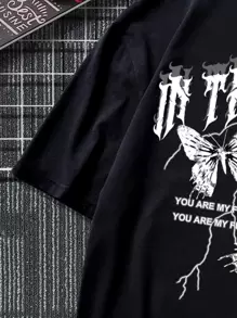 Manfinity LEGND Men T-Shirts Fit Crew Neck Short Sleeve Graphic Tee Butterfly Street Summer Polyester - Black - View 5