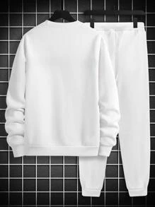 Manfinity Homme Men Letter Graphic Sweatshirt & Joggers - White - View 2