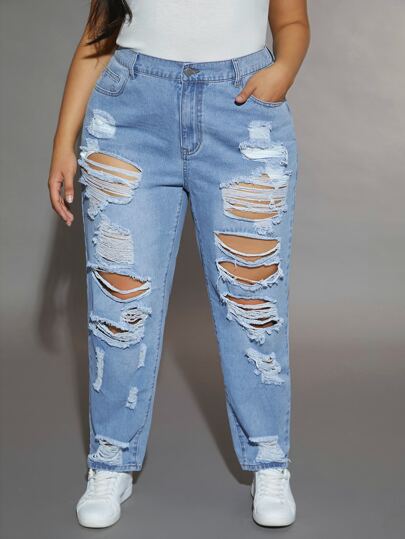 SHEIN SXY Old Money Plus Size Ripped Loose Mom Jeans