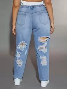 SHEIN SXY Jeans de mamá anchos y rotos de talla grande, estilo 'Old Money' - Lavado ligero - Ver 2