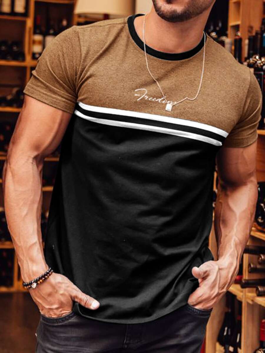 Manfinity Homme Hombres Camiseta con estampado de rayas y letra de color combinado - Multicolor - Ver 1