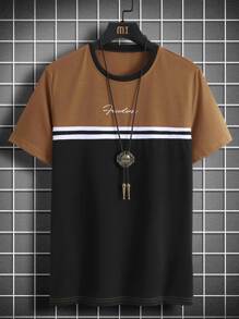 Manfinity Homme Hombres Camiseta con estampado de rayas y letra de color combinado - Multicolor - Ver 5