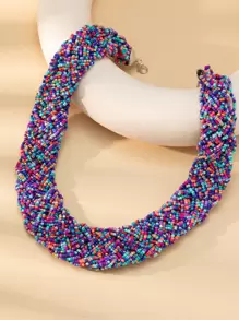 1pc Handmade Chunky Beaded Statement Necklace With Oversized Rice-Shaped Beads, Suitable For Women's Daily Wear - Multicolor - View 1
