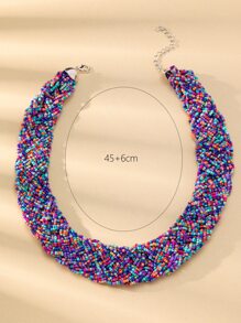 1pc Handmade Chunky Beaded Statement Necklace With Oversized Rice-Shaped Beads, Suitable For Women's Daily Wear - Multicolor - View 3