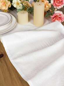 1 件多色水洗皱桌旗，适合日常装饰和节日 - 白色 - 查看 4