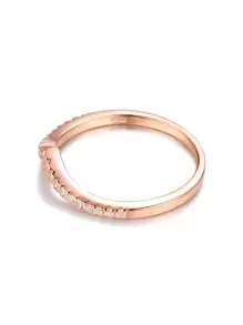 Cubic Zirconia Decor Silver Wedding Band - Rose Gold - View 2
