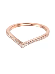 Cubic Zirconia Decor Silver Wedding Band - Rose Gold - View 3