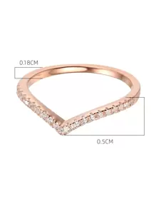 Cubic Zirconia Decor Silver Wedding Band - Rose Gold - View 4