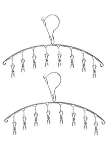 1pc Stainless Steel Hanging Drying Rack With Clothespin - Silver - View 1