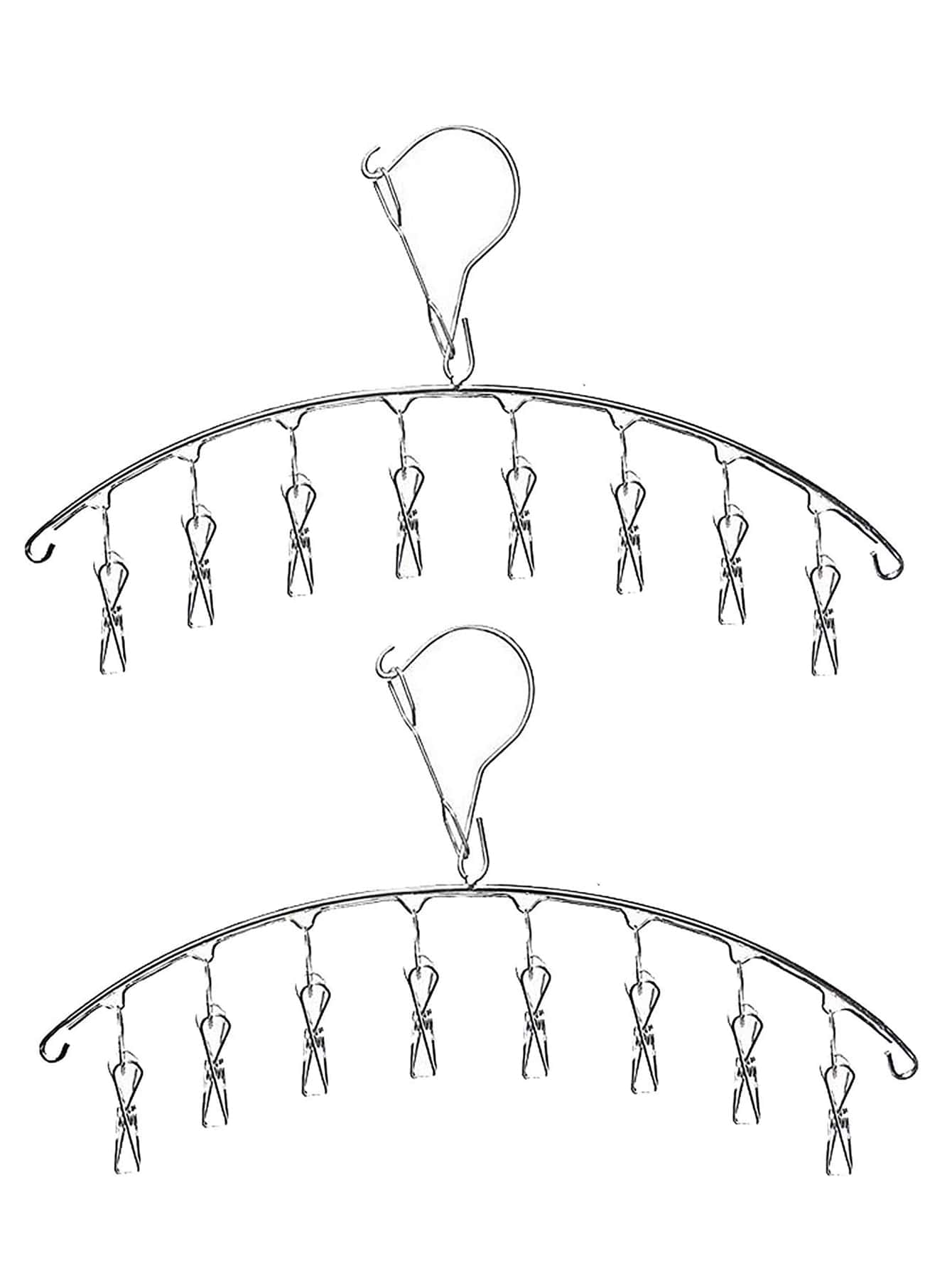 1pc Stainless Steel Hanging Drying Rack With Clothespin - Silver - View 1