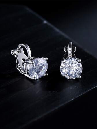 rakol 2pcs Fashionable Simple Style Cubic Zirconia Decor Women's Clip Earrings & Stud Earrings Gift