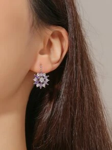 rakol Cubic Zirconia Flower Decor Earrings For Women For Party Banquet Wedding - Multicolor - View 3