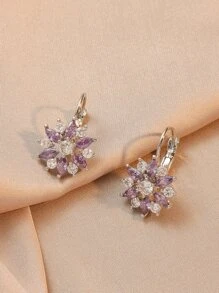 rakol Cubic Zirconia Flower Decor Earrings For Women For Party Banquet Wedding - Multicolor - View 6