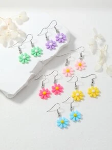 6pairs Flower Drop Earrings - Multicolor - View 1