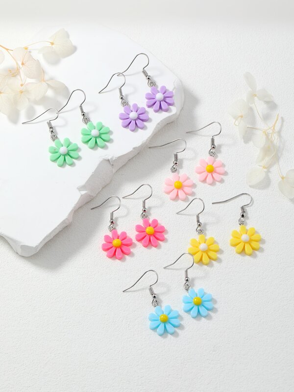 6pairs Flower Drop Earrings