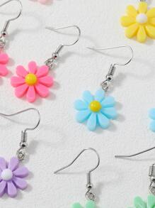 6pairs Flower Drop Earrings - Multicolor - View 3