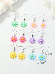 6pairs Flower Drop Earrings - Multicolor - View 4