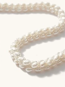 Vòng cổ và vòng tay bạc đính hạt ngọc trai giả - trắng - Xem 5