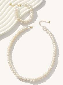 Vòng cổ và vòng tay bạc đính hạt ngọc trai giả - trắng - Xem 7