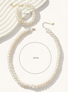 Vòng cổ và vòng tay bạc đính hạt ngọc trai giả - trắng - Xem 8